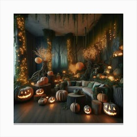 Halloween Room With Pumpkins Canvas Print