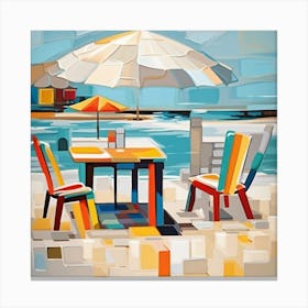 Beach Chairs And Umbrella Canvas Print
