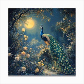 Peacock At Night 1 Canvas Print