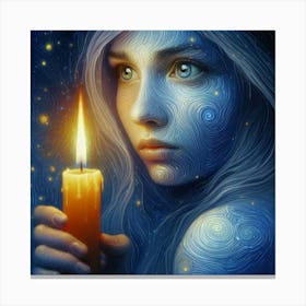 Young Girl Holding A Candle Canvas Print