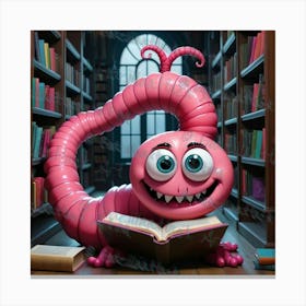 Pink Worm Reading A Book 5 Canvas Print