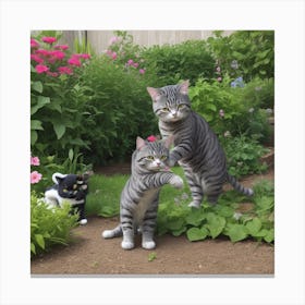 Two Cats Playing In The Garden Canvas Print