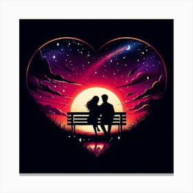 Couple Sitting On Bench Canvas Print