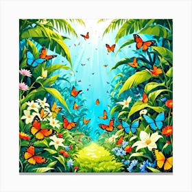 Butterflies In The Jungle, A Butterfly Garden With Various Species art print Canvas Print