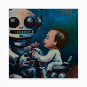 Oil Painting Of Robot Raising A Kid Canvas Print