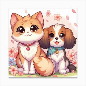 Cute Cat And Dog Canvas Print