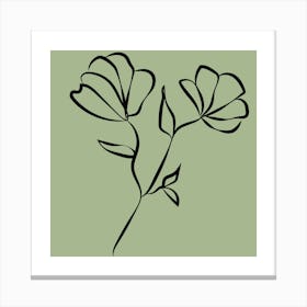 Two Flowers On A Green Background Canvas Print