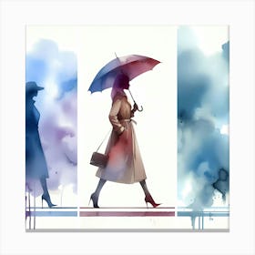 Watercolor Of A Woman With Umbrella Canvas Print