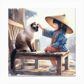 Asian Girl With Cat Canvas Print