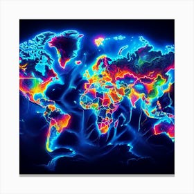 World Map NEON Canvas Print