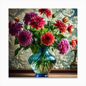 Dahlias In A Vase Canvas Print