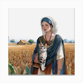 Woman With A Cat....... Canvas Print