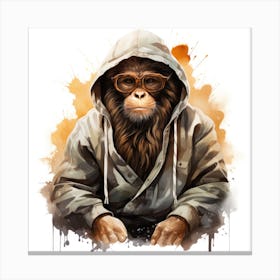 Watercolour Cartoon Macaque In A Hoodie 3 Canvas Print