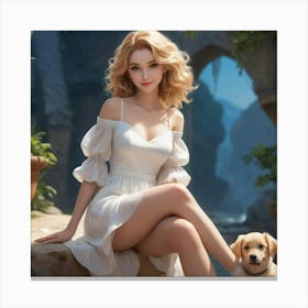 Sexy Girl With Dog 1 Canvas Print