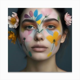 Beautiful Woman With Flowers On Her Face 2 Canvas Print