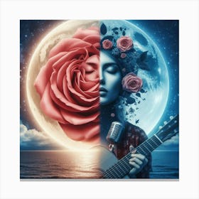 Moon And Roses Canvas Print