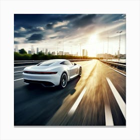 Automobile Driving Speed White Sport Road Fast Vehicle Car Motion Drive Style Photograph Canvas Print