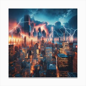 Lightning Over A City Canvas Print