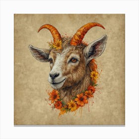 Goat With Flowers 4 Canvas Print