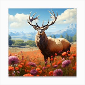 Elk In A Field Of Flowers Canvas Print