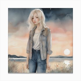 Girl In The Field Canvas Print