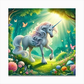 Unicorn In A Beautiful Enchanted Forest 4 Canvas Print