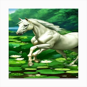 White Horse In The Water Canvas Print
