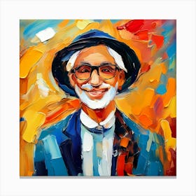 Portrait Of A Old Man with Hat - Paint Canvas Print