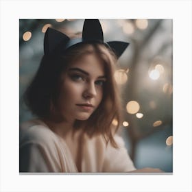 Portrait Of A Girl With Cat Ears Canvas Print