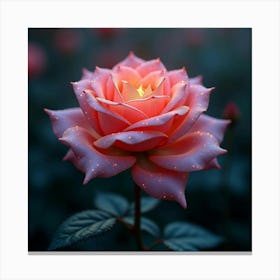 A Mythical Rose With Petals Of Glowing, Fractal Ribbons Blooming In A Magical Garden 1 Canvas Print