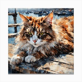 Cat Lying On A Pier Canvas Print