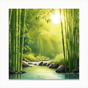 A Stream In A Bamboo Forest At Sun Rise Square Composition 117 Canvas Print