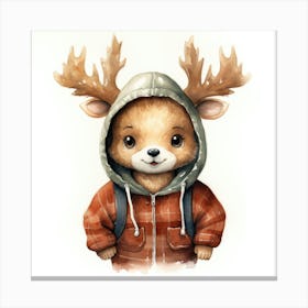 Watercolour Cartoon Reindeer In A Hoodie 2 Canvas Print