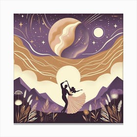 The Milky Way In Shades Of Honey And Lavender Dancing With The Sun And The Moon Minimalist Style 4 Canvas Print