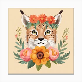Floral Baby Lynx Nursery Illustration (41) Canvas Print