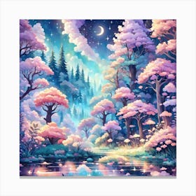 A Fantasy Forest With Twinkling Stars In Pastel Tone Square Composition 173 Canvas Print