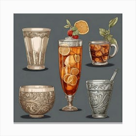 Default Drinks In Different Tableware Aesthetic 0 Canvas Print