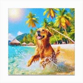 Golden Retriever On The Beach Canvas Print