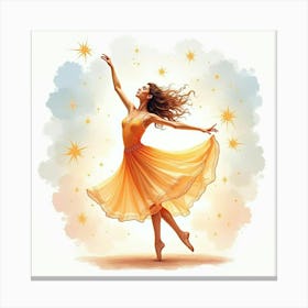 Graceful Dancer Surrounded By Watercolor Sparkling Stars 1 Canvas Print