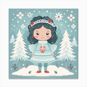 Christmas Girl In The Forest Canvas Print