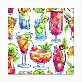 Watercolor Cocktails Seamless Pattern Canvas Print