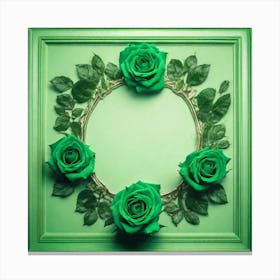 Green Roses In A Frame 1 Canvas Print