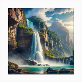 Waterfall In The Mountains 6 Canvas Print