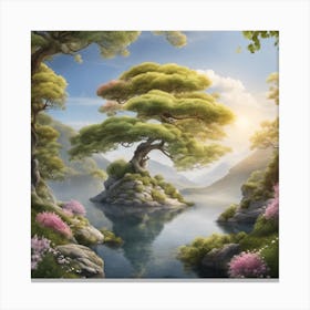 Spring's Mirror: Reflecting the River's Peace Canvas Print