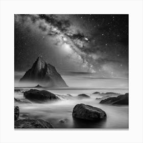 Shot Of The Milky Way Above The Ocean With Rocks And Green Algae Canvas Print