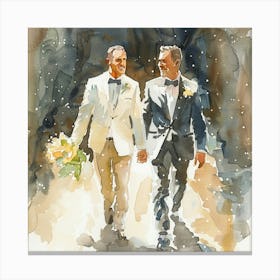 Watercolor Gay Couple Walking Down The Aisle 1 Canvas Print