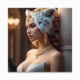 Beautiful Woman With A Leopard Head Canvas Print