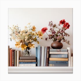 Bookshelves With Flowers Canvas Print