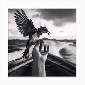 Bird On Hand Canvas Print