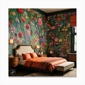 Floral Bedroom Wallpaper Canvas Print